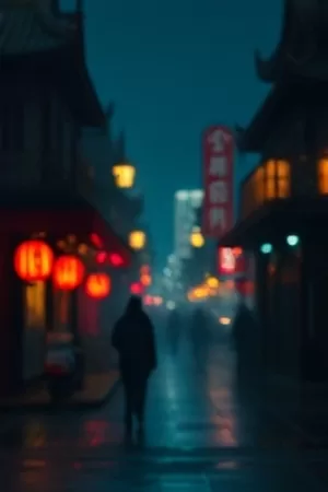 《琥珀纪年》竖版海报，琥珀色灯光下的老街店铺