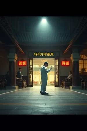 《回声收藏家》竖版海报，女子在空走廊里侧耳倾听
